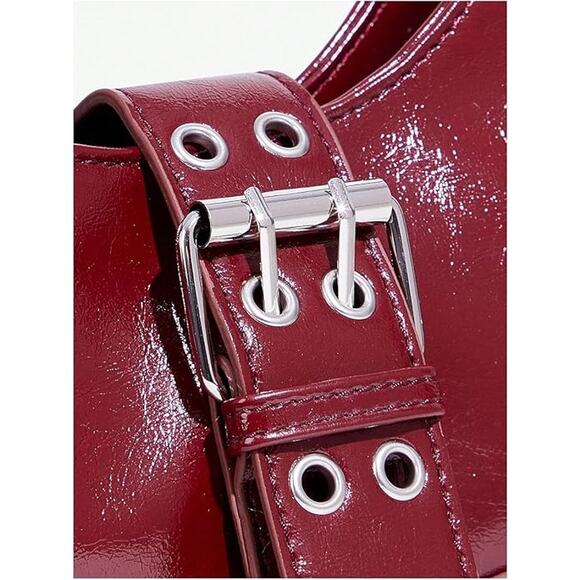 New Floerns Womens Tomato Red Faux Leather Buckled y2K Punk Shoulder Bag Purse - Picture 6 of 6